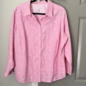 Croft & Barrow Plus Size Pink With Dragonfly Print Button Down Shirt